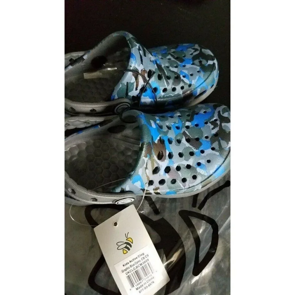 220 Kids Sz 8/9 Joybees Slip-On Clog Water Shoe Blue Camo
